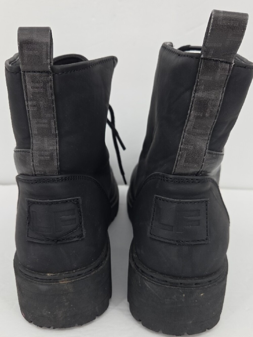 London Fog Matte Black Lace-Up Moto Combat Boots - Picture 2 of 7